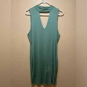 Light teal body con V neck dress